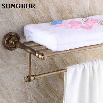 Classic Antique Brass Bath Towel Holder Wall Mounted Brass Bathroom Towel Rack Towel Shelf SY-1512F