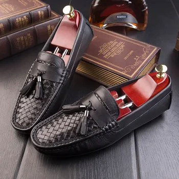 Summer European station hand weaving male pants shoes leather lunny shoes men's boat shoes leisure 84112A