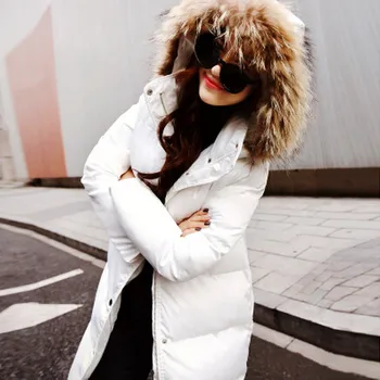 Winter Women Fashion Long Thick Warm Down Cotton Jacket Women Plus Size Fur Hooded Collar Slim Women Overcoat Parka