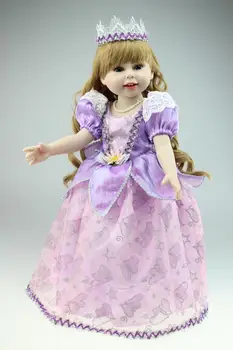 45cm New Vinyl Handmade Baby Doll Toys Lifelike American Girl Dolls Purple Princess Baby Home Doll Birthday Gift