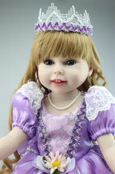 45cm New Vinyl Handmade Baby Doll Toys Lifelike American Girl Dolls Purple Princess Baby Home Doll Birthday Gift