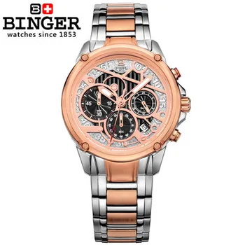 Binger 2017 Top Brand Gold Plated Stainless Steel Watches fashion man Janpan Quartz Movement Mens Wrist Watch Dropship