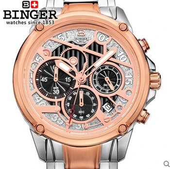 Binger 2017 Top Brand Gold Plated Stainless Steel Watches fashion man Janpan Quartz Movement Mens Wrist Watch Dropship