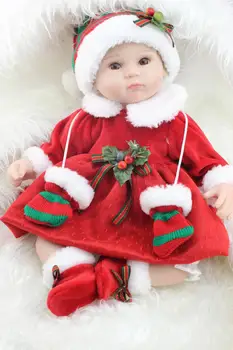 40cm Silicone Rebron Baby Dolls Handmade Lifelike Doll Red Dress Children Gifts Girls Play House Brinquedos Christmas Decoration