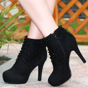 Spring and autumn nubuck European style side zipper rhinestone decoration high heels ankle riding boots women boots Ladies shoes