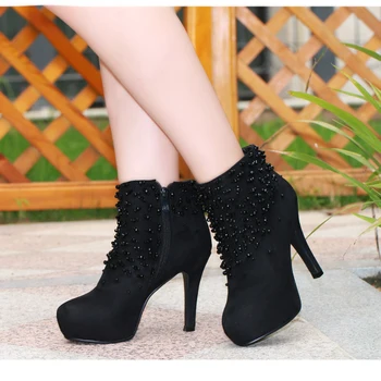 Spring and autumn nubuck European style side zipper rhinestone decoration high heels ankle riding boots women boots Ladies shoes