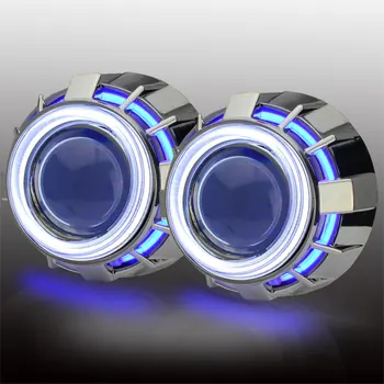 3 inch bi xenon Double angel eyes COB angel no dark areas H1 xenon Bulb Projector Lens Kit with H1 H4 H7 9005 9006 car-styling