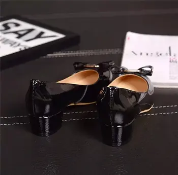 Women shoes 2016 Genuine Leather Square heel Designer Shoes Woman Brand bow shoes Valentine Shoes sapatos de salto alto. da005