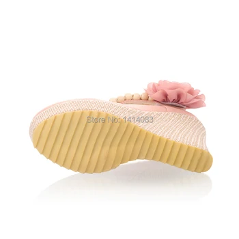 Japanese sweet princess style comfortable round toe pumps fashion flower beading platform Magic tape wedge high heel women shoes
