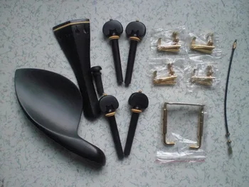 4 Set Ebony Violin fitting 4/4 with 16 PCs Gold color fine tuner & 4 gold chin rest clamp & 4 pcs tail guts