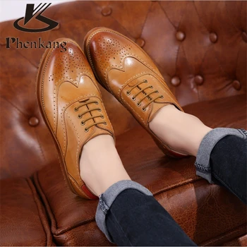 Genuine leather 2017 sping flat platform British carved oxford shoes College style for women increased single shoes us size 8