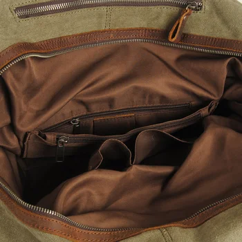 MUCHUAN Oversized Canvas Leather Trim Travel Tote Duffel shoulder handbag Weekend Bag