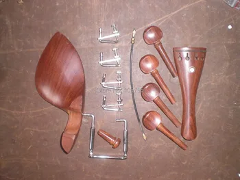 4 Sets Rose wood Violin parts 4/4 with Silver Tuner Metal Clamp and tail gut