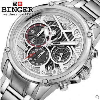 Brand Binger Chrono Stopwatch Alarm Clock Men Full Steel Analog Digital Watch Men Quartz Military Watches Sports Wristwatch