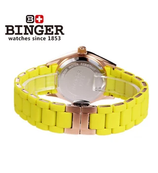 Luxurious Japan movement Binger brand quartz watch women fashion green dress wristwatch 24 hours date calendar Golden watches