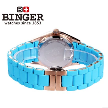 Binger Fashion Genuine Steel Skeleton Watches Woman Moon Golden Charm Dress Quartz Watch Blue Wristwatch Drop ship
