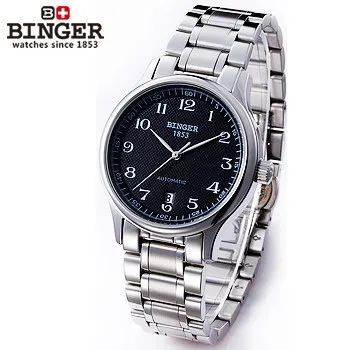 Binger fashion waterproof mens big digital watch leather strap mechanical watches vintage automatic business simple wristwatches
