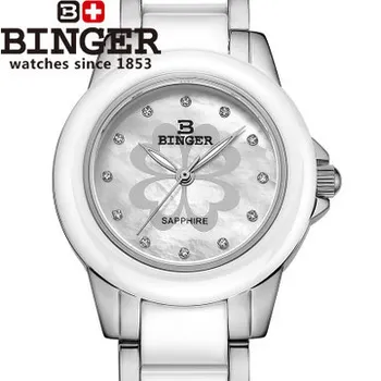 Binger Fashion Ceramic Flower Watch For Ladies Women White Dress Wristwatch Lover Quartz 4 leaf Watches geneva