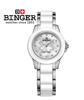 Binger Fashion Ceramic Flower Watch For Ladies Women White Dress Wristwatch Lover Quartz 4 leaf Watches geneva