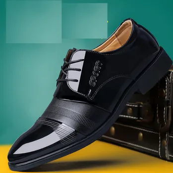 In stock! Pu Leather Shoes Men,Lace-Up Wedding Shoe,Men Dress Shoes,British Style Fashion Men Oxford For Male Father