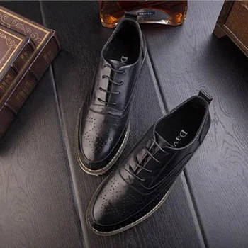 Daviko Casual leather fashion vintage men's fashion genuine leather low skate boarding shoes brockden carved male shoes 662-33