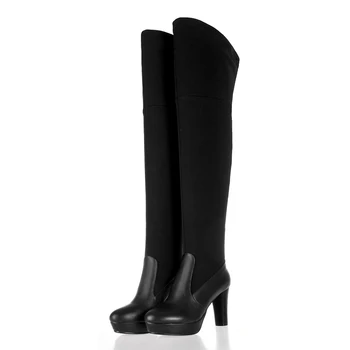 Handmade quality custom leather stretch lycra temperament knight boots sexy high-heeled thick with ms knee-high boots