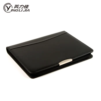 Leather padfolio business A4 manager planner black loose-leaf 4 coil custom pu leather zip document folder bag with calculator