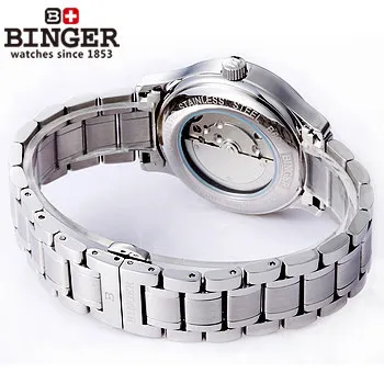 Brand New Binger White Gold Skeleton self-wind automatic watch Man Genuine Quality Steel Watches Elegant Blue Seconds Wristwatch