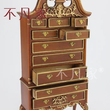 Dolls house 1/12 scale miniature furniture Handmade Gold drawer Collection cabinet