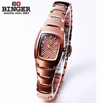 Binger Brown Women Fashion Steel Square Watches Punk Style Of Women Dress Watch Golden Analog Crystal Quartz Wristwatch
