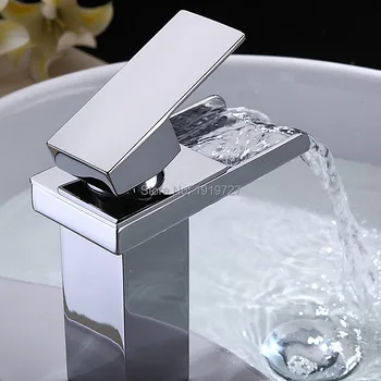Chrome Finished Hot and Cold Water Basin Faucet Single Handle Wash Basin Widespread Waterfall Bathroom Sink Mixer Tap
