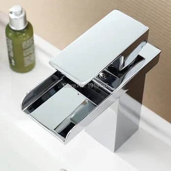 Chrome Finished Hot and Cold Water Basin Faucet Single Handle Wash Basin Widespread Waterfall Bathroom Sink Mixer Tap