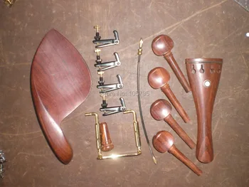 5 Sets Rose wood Violin parts including String adjuster and tail gut and chin rest clamp 4/4