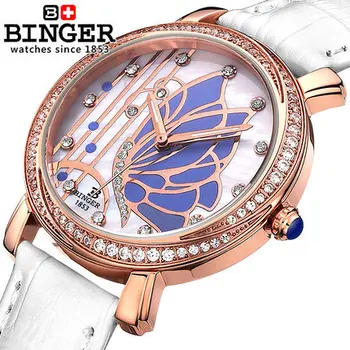 Original GENEVA Bangle Binger Watches 18k Gold Filled Crystal Women Bracelet Butterfly Dress Girl Quartz Watch Casual Wristwatch