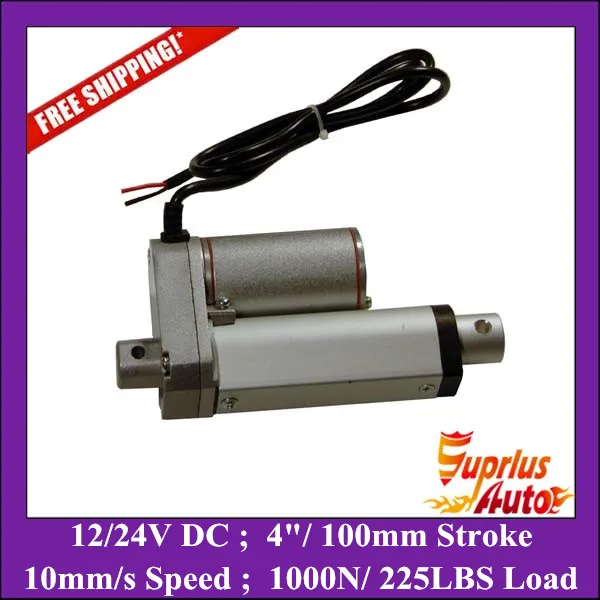 100mm/ 4 inch stroke, 1000N/100KG/225LBS load electric linear actuator 12v