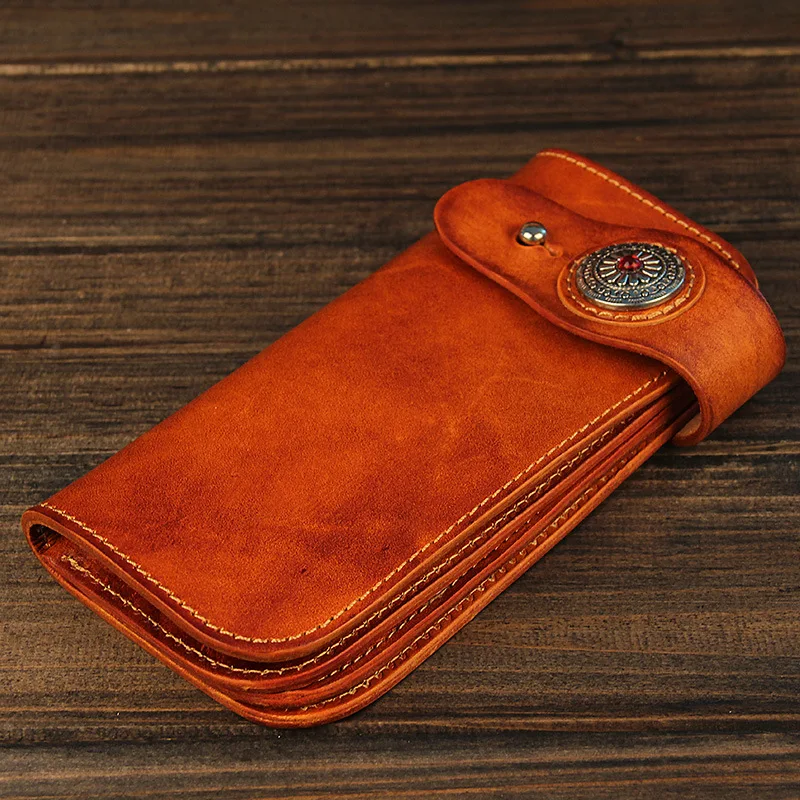 2016 Vintage Women Man Bag Long Wallet Genuine Leather Vegetable Tanning Handmade Wallet Card Holder Clutch Wallets Coin Pocket