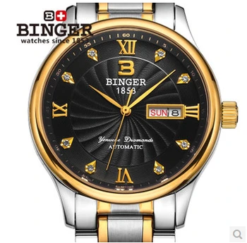 Binger new Switzerland men dress wristwatches rhinestone crystal watch cz diamond gemstone stainless steel Geneva watches