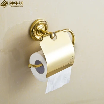 Fashion gold plated copper carved bathroom hardware accessories rack gold towel rack antique toilet paper holder roll holder