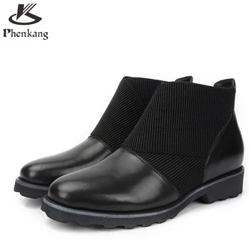 2016 autumn Martin boots female British style vintage genuine leather ankle black brown boots elastic band shoes US size 8