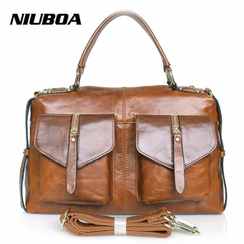 NIUBOA Women Genuine Leather Bag Women Messenger Bags Tote Handbags Famous Brand Shoulder Bag Lady Big Shopping Bag