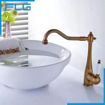 Antique Bronze Kitchen Faucet, Bathroom Antique Brass Sink Faucet, Antique Brass Single Ceramic Handle Bathroom