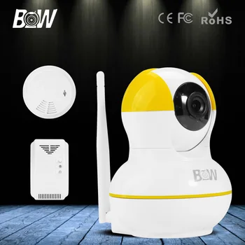BW P/T HD 720P Mini IP Camera + Smoke & Gas Detector Rfid IR Cut Filter Megapixel Lens Rotatable Surveillance Security CCTV Dome