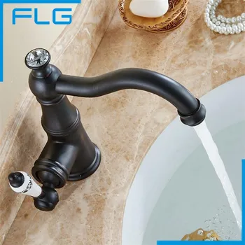 Bathroom Faucet Brass Paint Black Ceramic Single Handle Tap Sink Water Mixer Deck Mount Bath Faucets