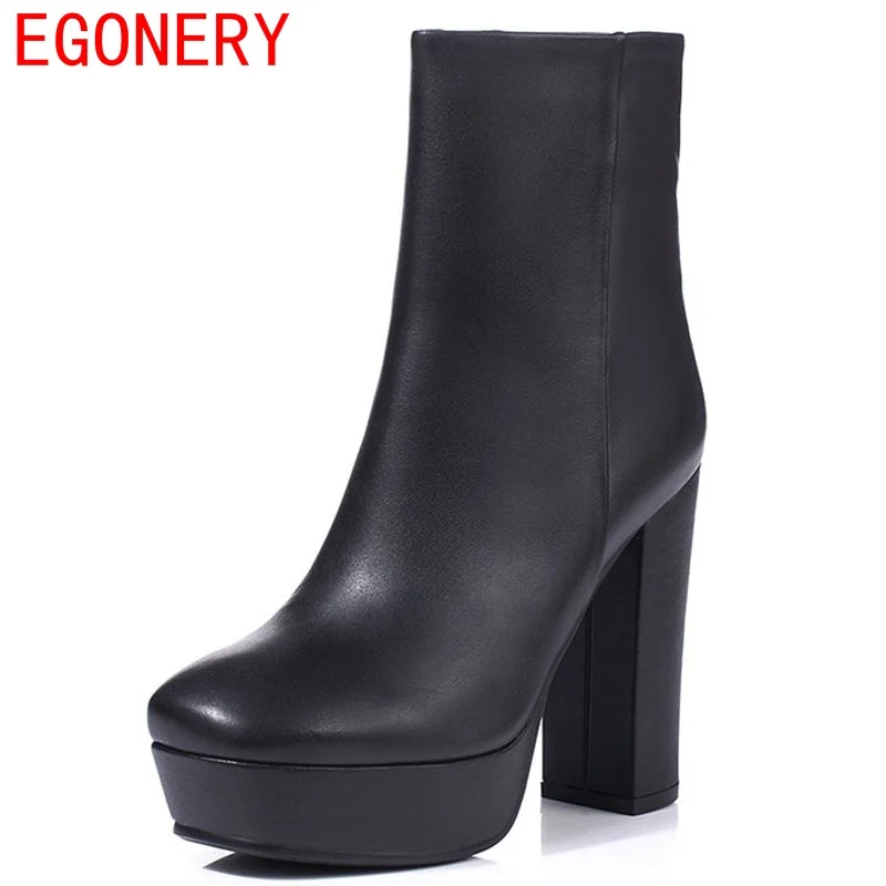 EGONERY shoes 2017 women ankle boots side zipper fashion square toe platform square heels riding equestrian shoes