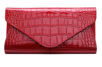 High-grade 2016 Socialite Genuine Leather Stone Pattern Women Clutch Shoulder Messenger Lady Bags Chains Envelope Evening Bag