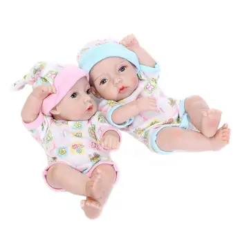 28cm Full silicone reborn baby dolls toy 2pcs/set mini newborn boy girl dolls collectable birthday gift for child kid bath toy