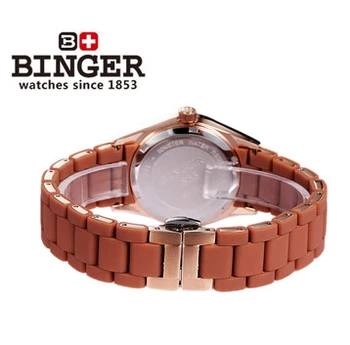 Brand New Coffee Brown Watches Geneva Rose Gold Stopwatch Womens Quartz Japan Wristwatch Binger Date Calendar 24 Hours Watch