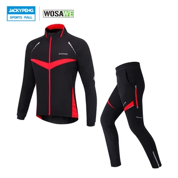 WOSAWE Autumn Winter Windproof Sports Cycling Jacket Pants Set 4D Gel Padded Trousers Thermal Ropa Clismo
