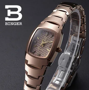 Promote Brand steel top quality quartz watches Binger new black dial Square watch women waterproof original wristwatch female