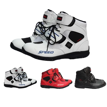Motorcycle Boots Probiker SPEED Moto Racing Motocross Motorbike Shoes Riding Boots Slip Shoes A005 Black/White/Red Size 40-45